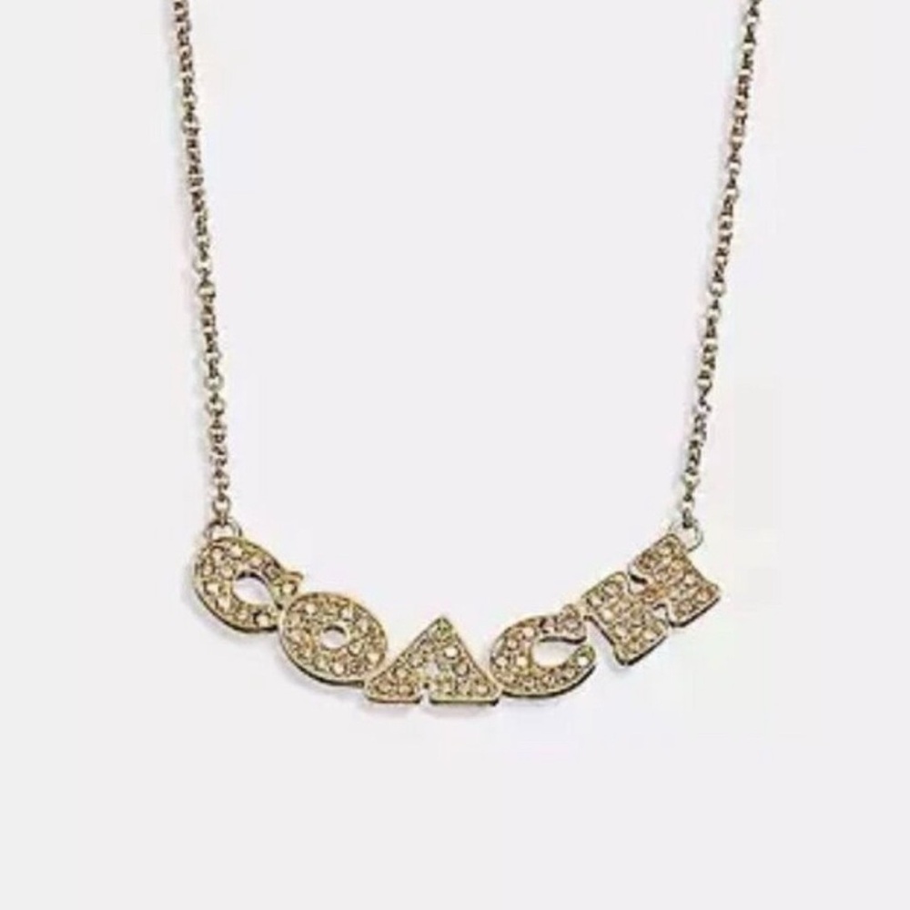 🌟 COACH- Gold Tone Embellished Crystal Logo Necklace Charm, NWT